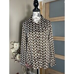 Unique Spectrum Women Small Brown Retro Collared Top Blouse Shirt Tunic